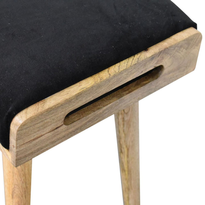 Velvet Tray Style Footstool - Black