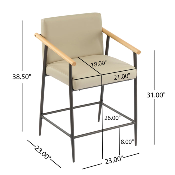 Mid Century Modern Counter Stool Set With Espresso Metal Frame - Khaki