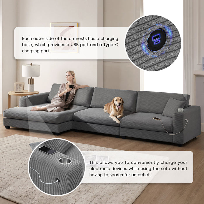 Oversized Sectional L Shaped Cloud Couch With USB Charging Port Cup Holder Deep And Wide Seat Sofa With Chaise Comfy