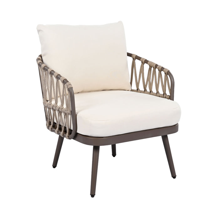 4 Piece Outdoor Patio Furniture Set, Metal Chairs With Woven Rope U Shaped Backrest