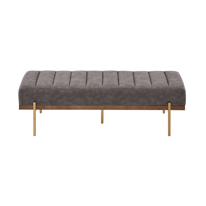 Thorian - Luxury Upholstered Ottoman Bench With Channel Tufting And Metal Base - Gold / Gray
