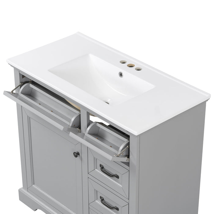 36" Bathroom Vanity With Sink, 2 Tip-Out Drawers, Soft Close Hinges