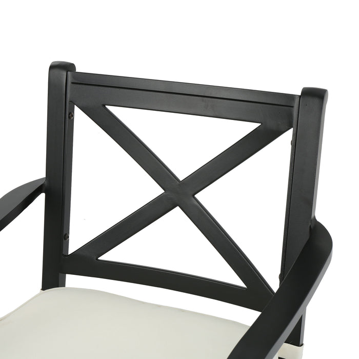 Outdoor Dining Chair Set With Water Resistant Cushions - Black / Ivory