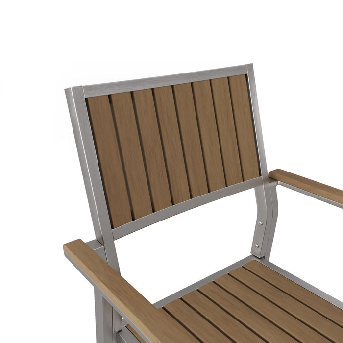 Stylish Modern Faux Wood & Aluminum Outdoor Dining Chairs, (Set of 2) - Natural