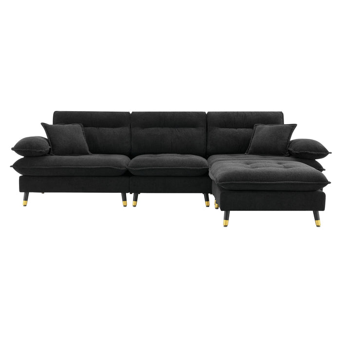 L Shaped Convertible Sectional Sofa 4 Seat Tufted Couch Set With Two Tone Adjust Legs Cloud Movable Ottoman