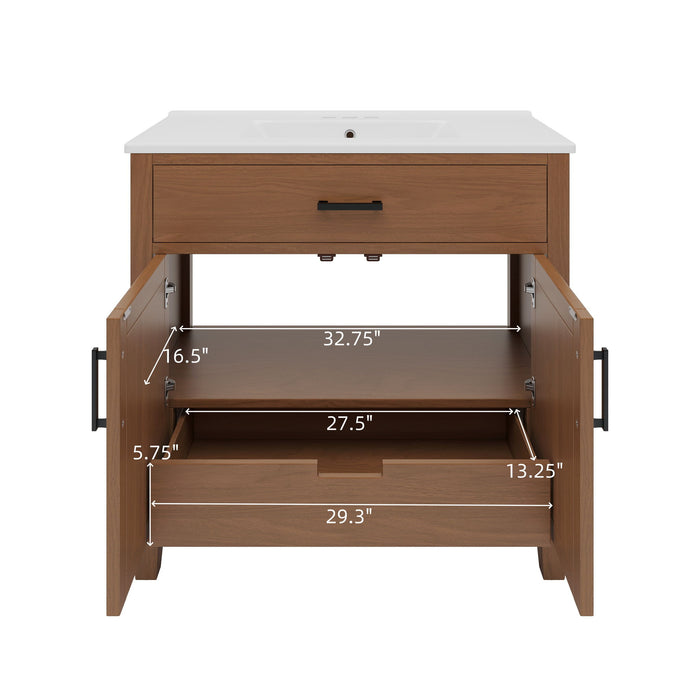 Bathroom Vanity With Ceramic Sink, Modern Free Standing Cabinet With Soft Close Drawers