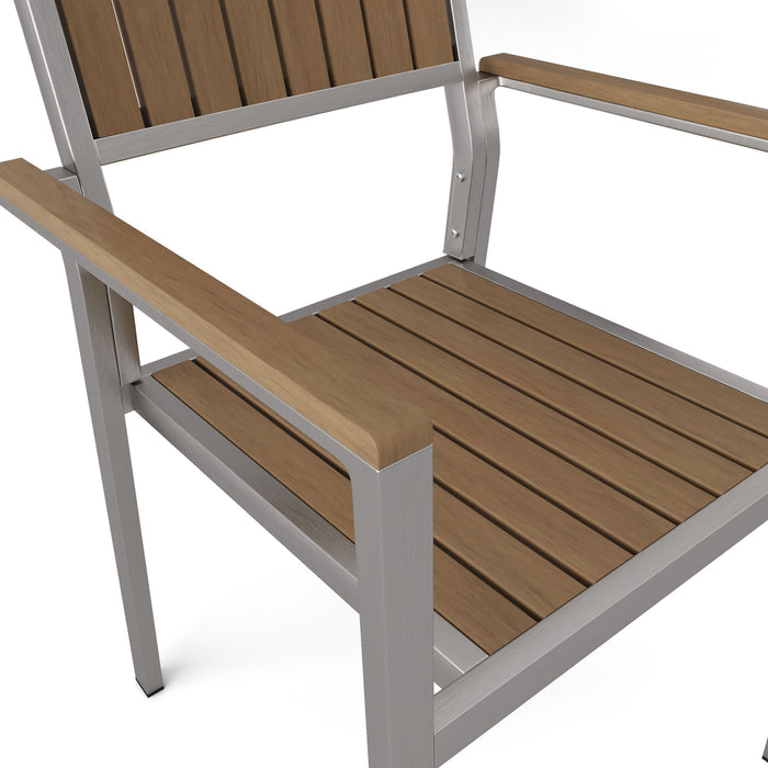 Stylish Modern Faux Wood & Aluminum Outdoor Dining Chairs, (Set of 2) - Natural