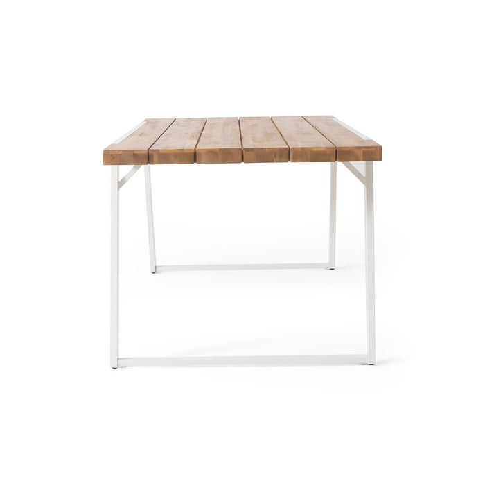 Outdoor Dining Table With Slat Top - Teak / White