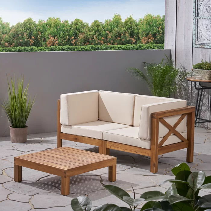 Brava - X Back 2 Seater Sectional Loveseat With Coffee Table