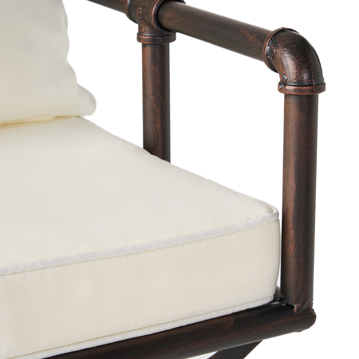 Industrial Outdoor Patio Plumber's Iron Frame Swivel Barstool With Cushions, Height Adjustable