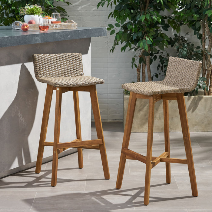 Equinox - Outdoor Barstool With Rattan Wicker Top And X Stretcher Frame (Set of 2)