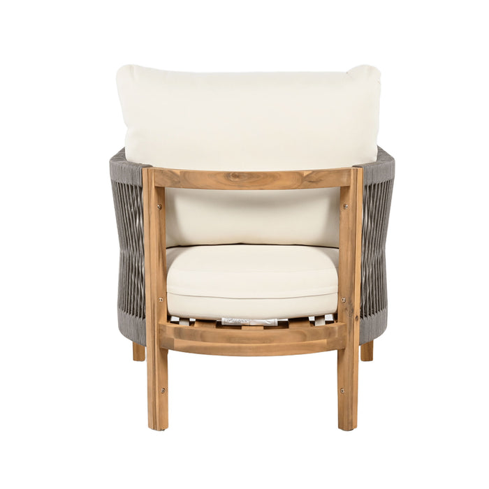 Patio Acacia Wood Club Chair, Woven Rope Outdoor Patio Arm Chair, Deep Seating For Porch - Teak / Beige