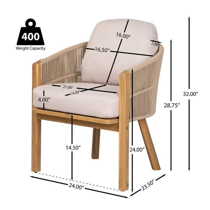 Grotta - Outdoor Dining Arm Chair (Set of 2) - Teak / Beige
