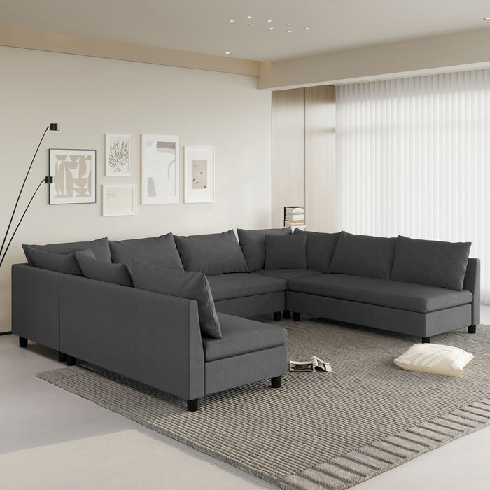 Modular Sectional Reversible U Shaped Couch Set, Free Combination Minimalist Style Oversized 8 Seat Convertible Sofa
