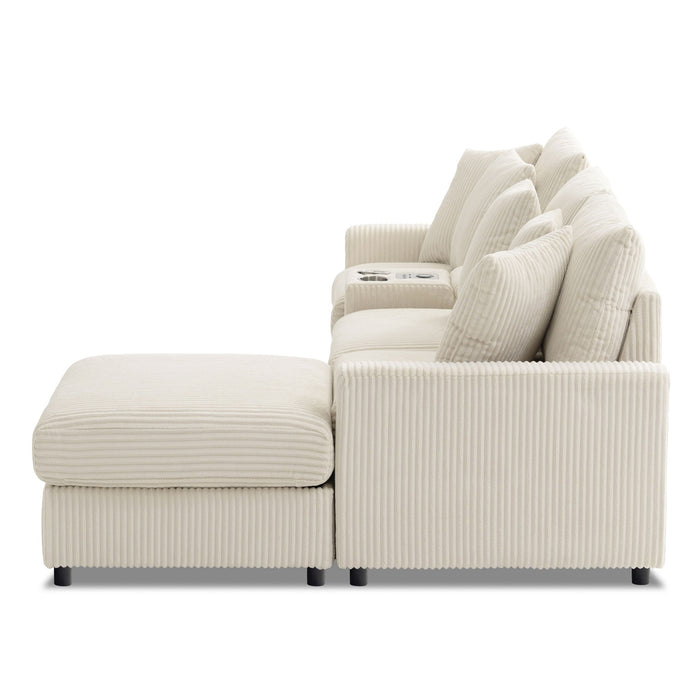 Sectional With Bluetooth Speakers L Shaped Couch With Console USB Charger, Cup Holders Storage Ottoman Deep And Wide Seat Cloud Sofa