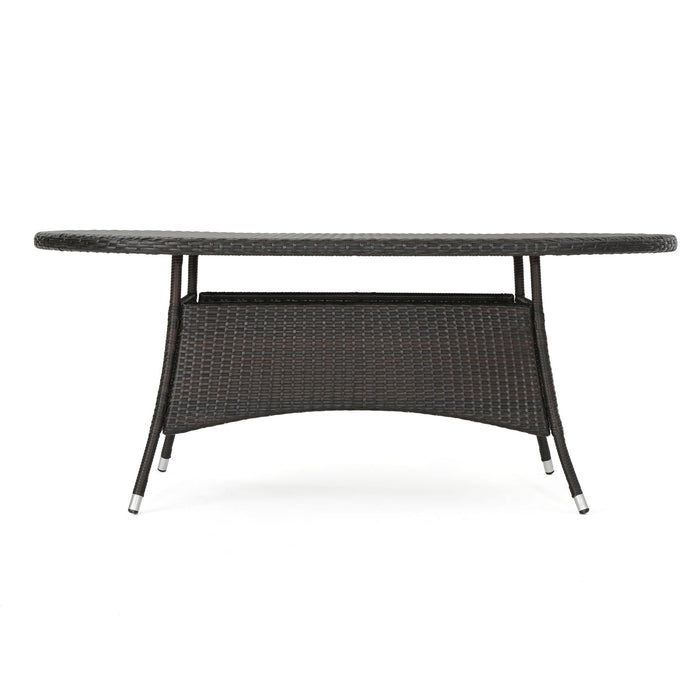 Outdoor Oval Dining Table With Silver Tipped Legs - Brown Multi