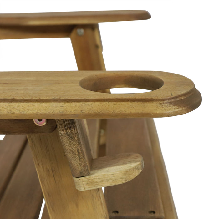 Outdoor Adirondack Chair With Slat Back And Cup Holder - Natural
