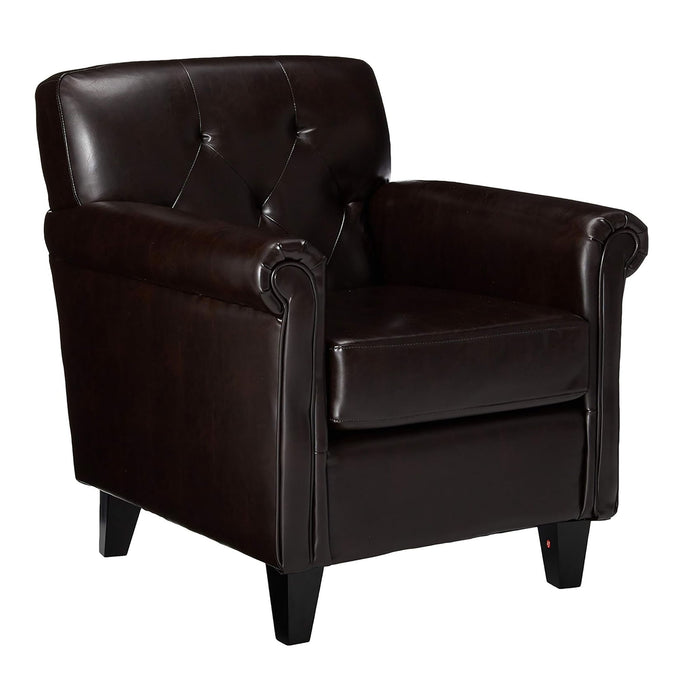 Upholstered Club Chair With Button Tufted Back Rest - Brown