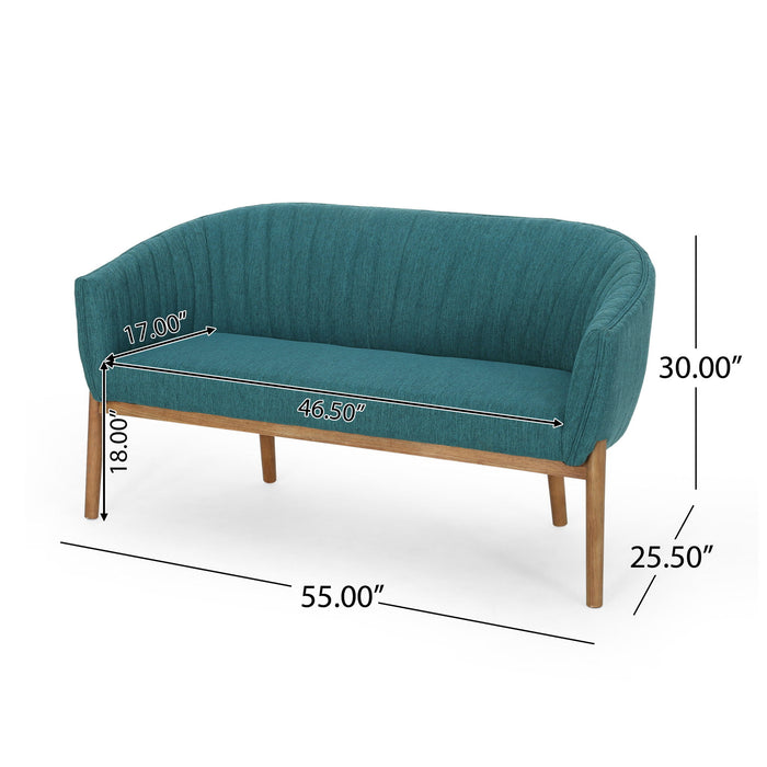 Mid Century Modern Loveseat With Channel Stitched Backrest