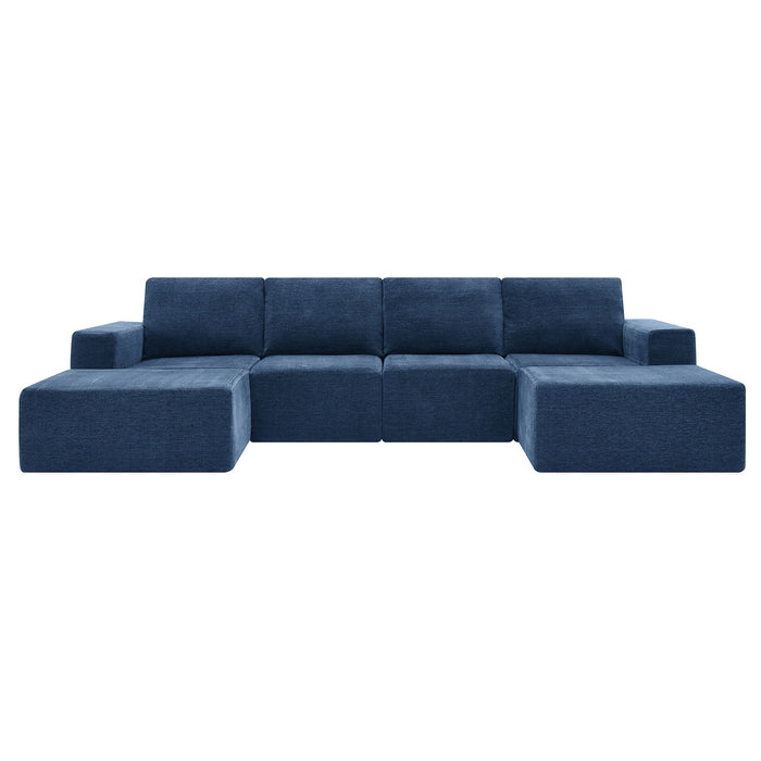 Modular U Shaped Sectional With Ottomans, Luxury Cloud Floor Couch With Deep Seat Fully Compressed Upholstered Sofa