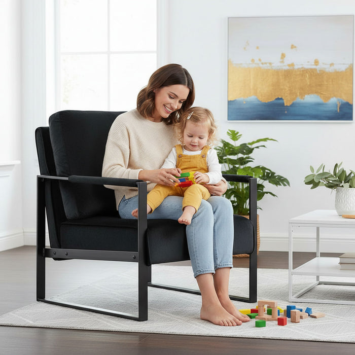 Classic Mid Century Modern Accent Chair With Durable Square Metal Frame, Armchair