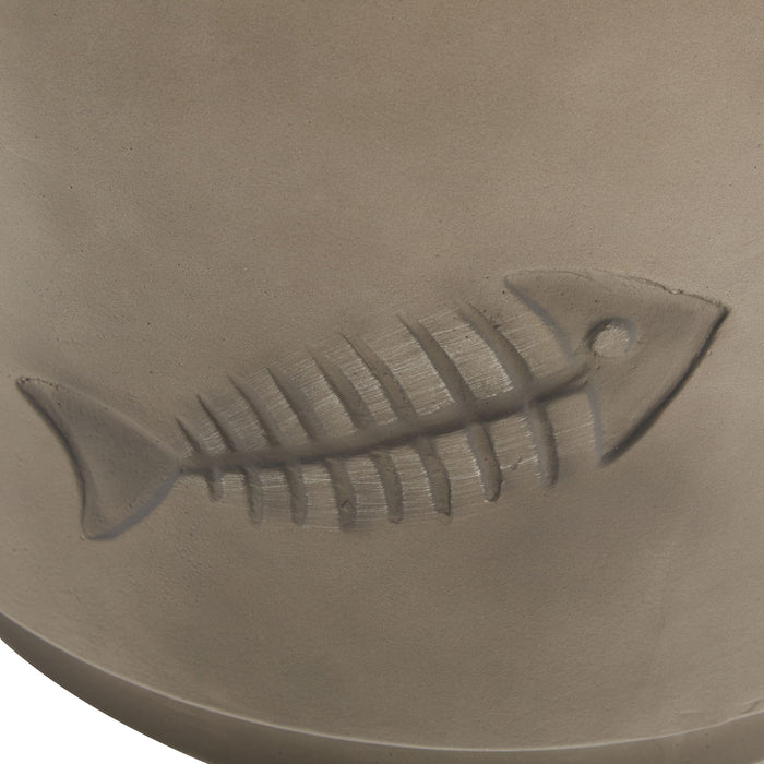 Rustic Magnesium Oxide Side Table With Fish Pattern Design - Gray