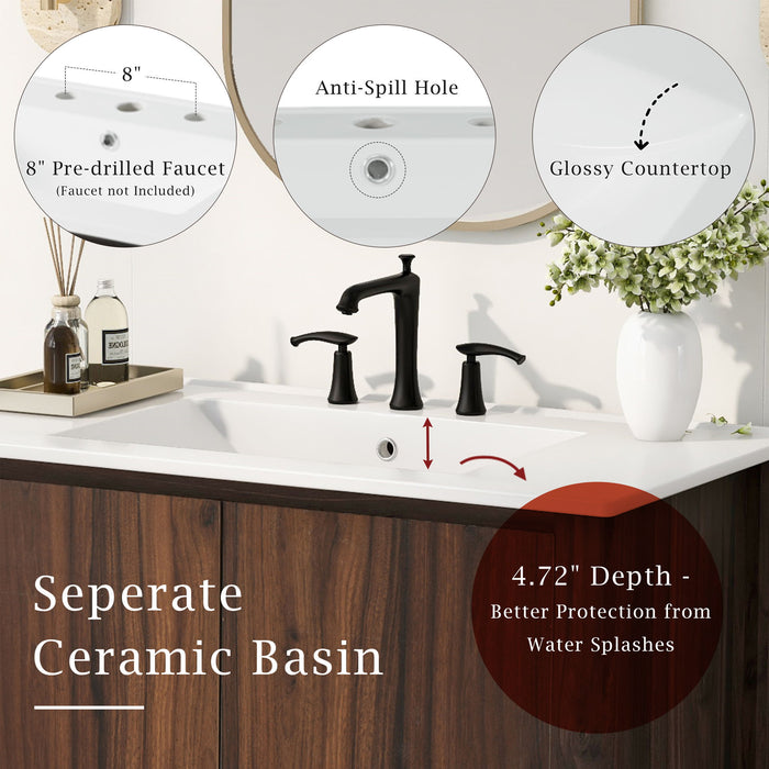 Modern Bathroom Vanity With Rectangle Ceramic Sink, Soft Closing Doors