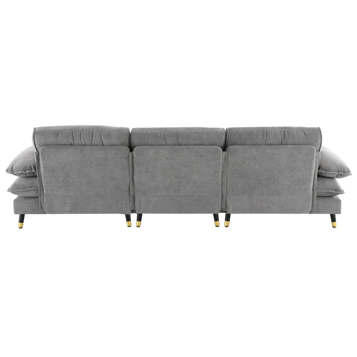 L Shaped Convertible Sectional Sofa 4 Seat Tufted Couch Set With Two Tone Adjust Legs Cloud Movable Ottoman