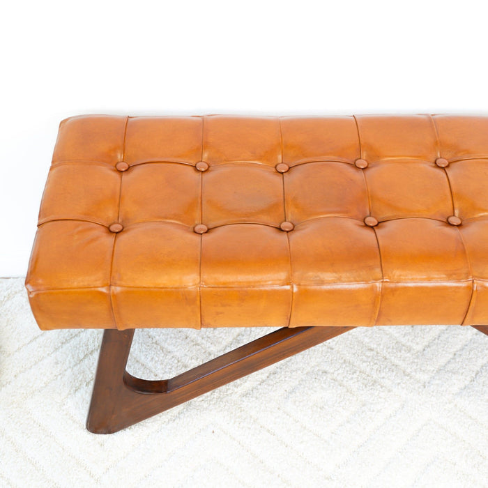 Mia - Bench With Buttons - Brown / Rustic