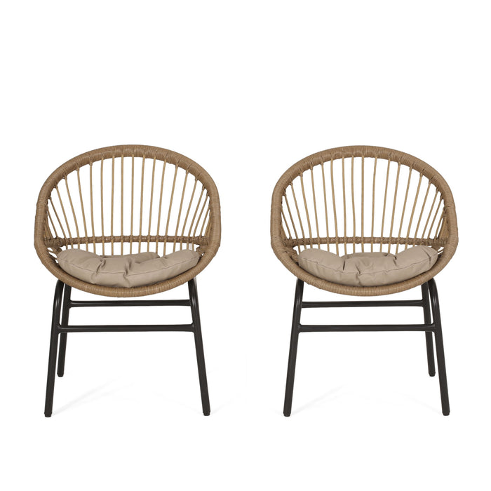 Outdoor Accent Chair With Curved Back And Basket Frame, (Set of 2) - Light Brown / Beige