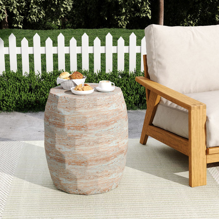 Travertine Lightweight Concrete Side Table For Indoor / Outdoor Use - Beige