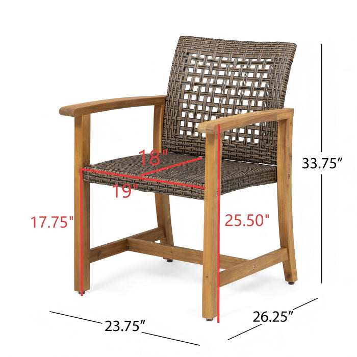 7 Piece Patio Dining Set, Slatted Table & 6 Chairs For Patio Garden - Mocha / Teak