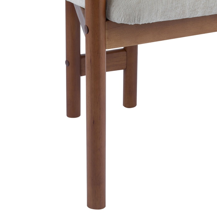 5 Piece Indoor Dining Set, Round Table & 4 Brown Arm Chairs - Beige / Brown / Cherry