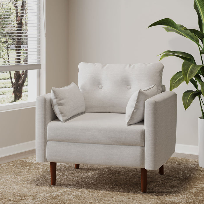 Contemporary Fabric Club Chair With Birch Wood Legs - Beige