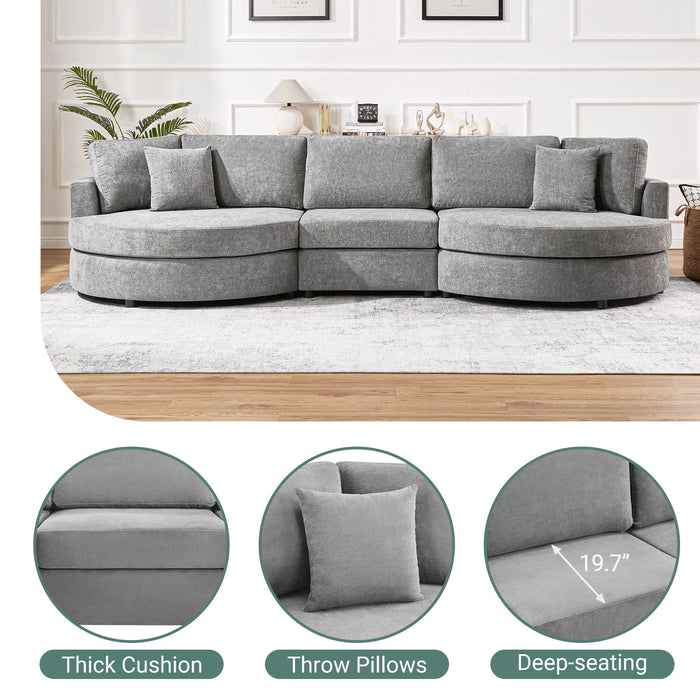 Modern 3 Seater Upholstered Sofa With Curved Design