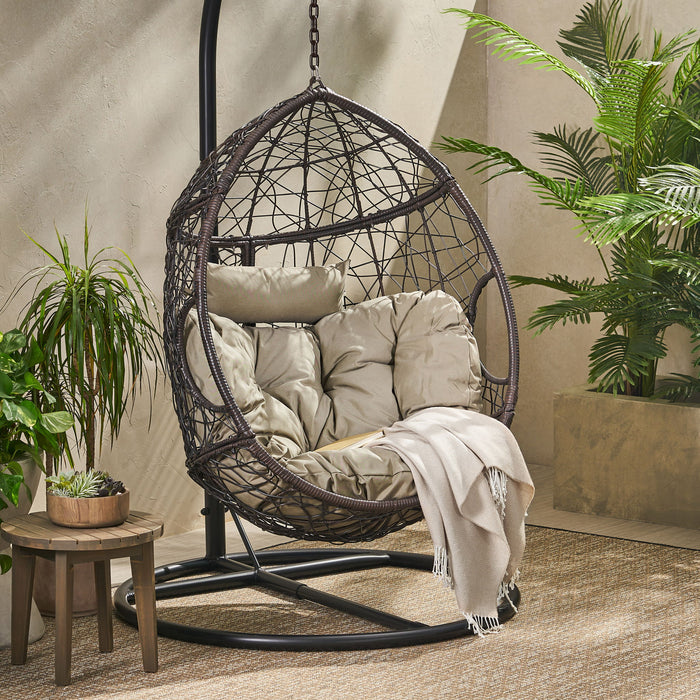 Kylie - Boho Style Hanging Basket Chair Rattan With Water Resistant Cushions