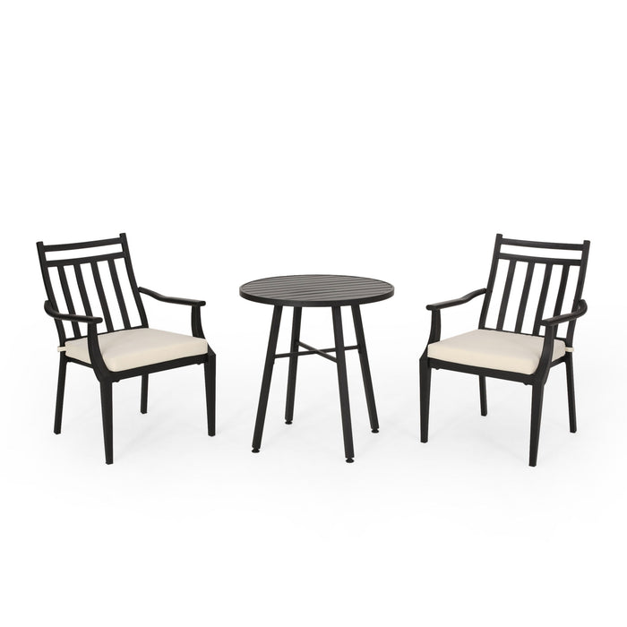 3 Piece Metal Bistro Set With 2 Curved Armrest Chairs - Black