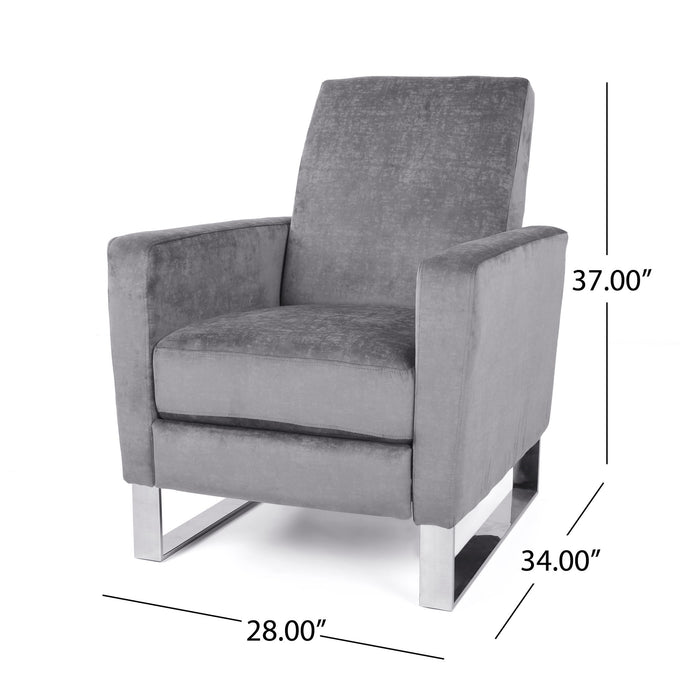 Bolt - Upholstered Recliner Chair With Stainless Steel Base - Gray / Chrome
