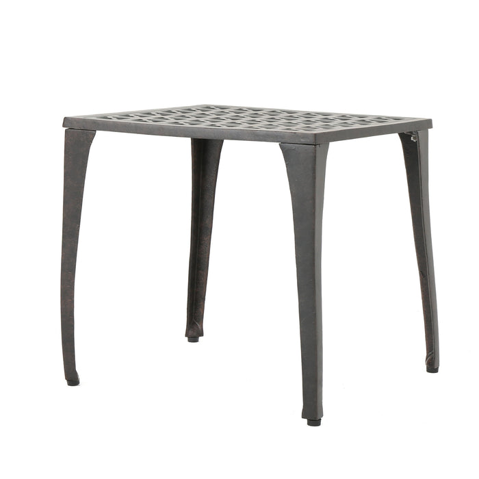 Lunaire - Outdoor Square Cast Aluminum Side Table With Lattice Top And Curved Legs - Bronze