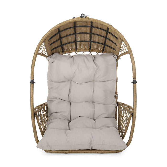 Outdoor / Indoor Wicker Hanging Chair With 8Ft Chain - Light Brown / Beige
