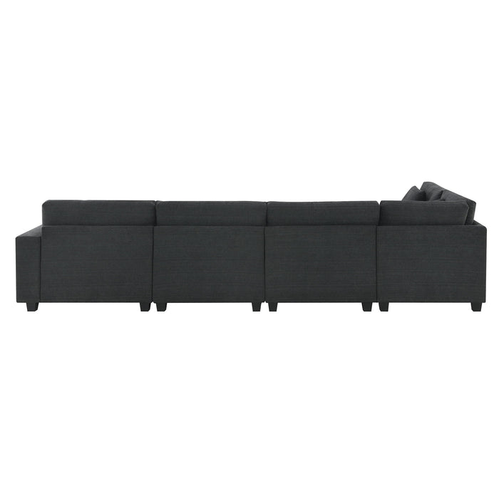 U Shaped Sectional Sofa 6 Seat Couch Set With Oversized Ottoman, Hidden Armrest Storage And Cup Holders USB Charging Ports Wide Seat Sofa