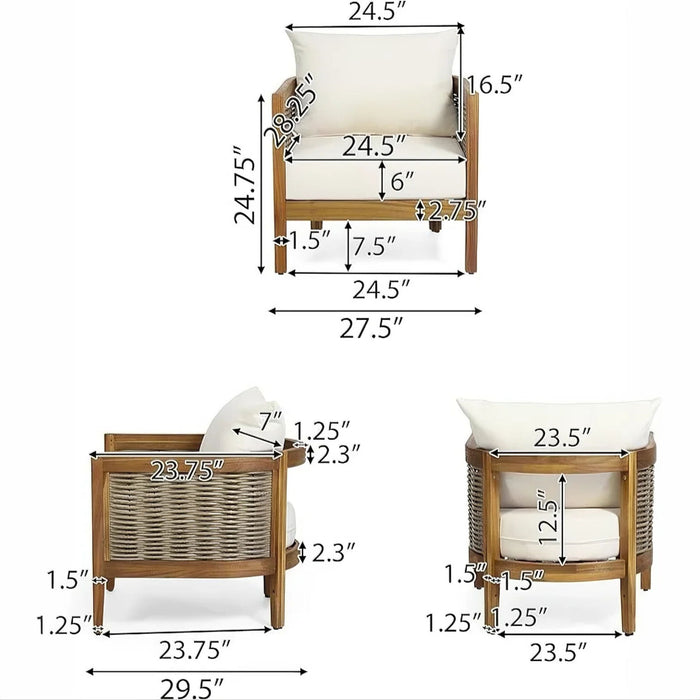 Outdoor Acacia Wood Club Chairs With Cushions