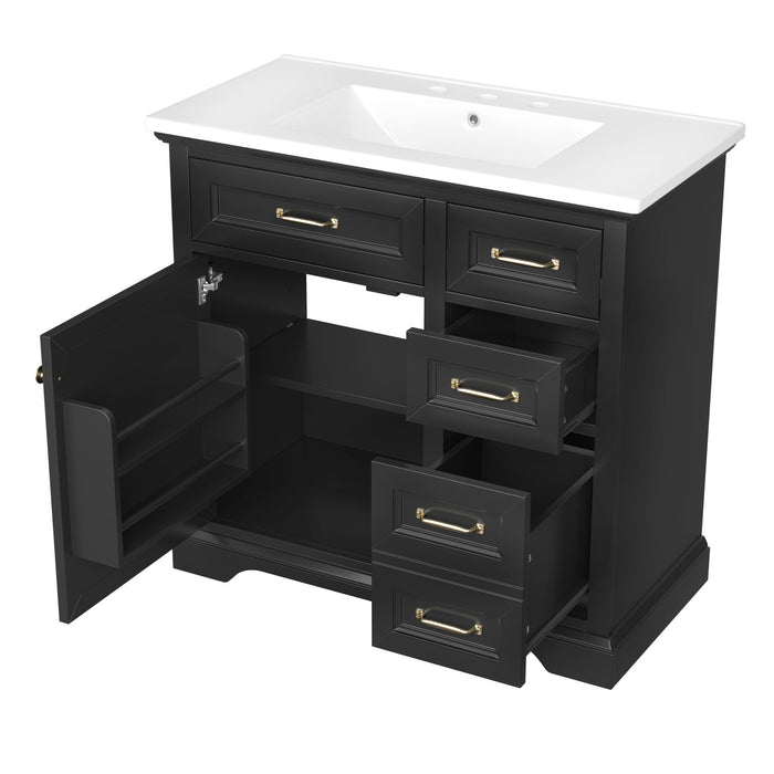 36" Bathroom Vanity With Sink, 2 Tip Out Drawers, Soft Close Hinges