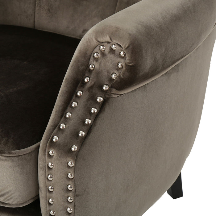 Elegant Velvet Club Chair With Handcrafted Details - Gray