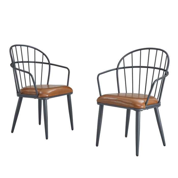 5 Piece Industrial Style Indoor Upholstered Dining Set With Metal Legs - Brown