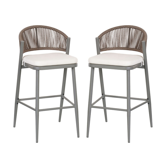 Outdoor Bar Height Metal Frame Counter Stools With Scallop Shaped Backrest & Water Resistant Cushions