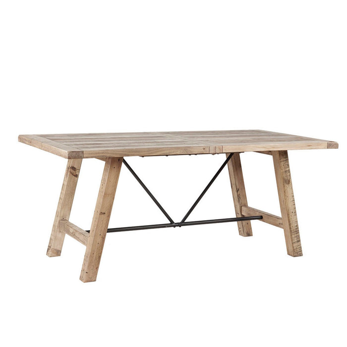 Rustic Dining Table With Metal Support - Natural
