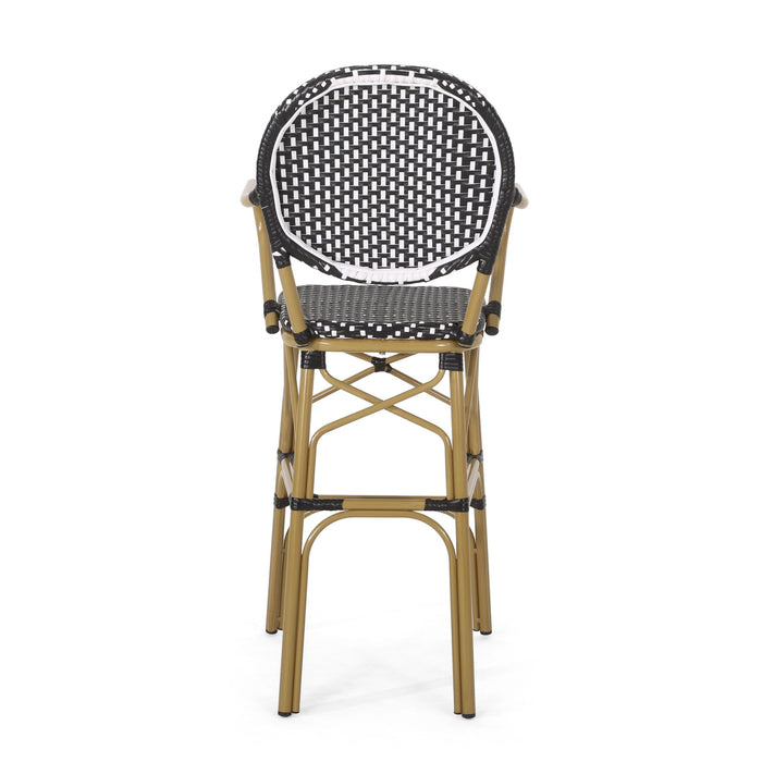 Outdoor Wicker And Aluminum French Barstools (Set of 2)
