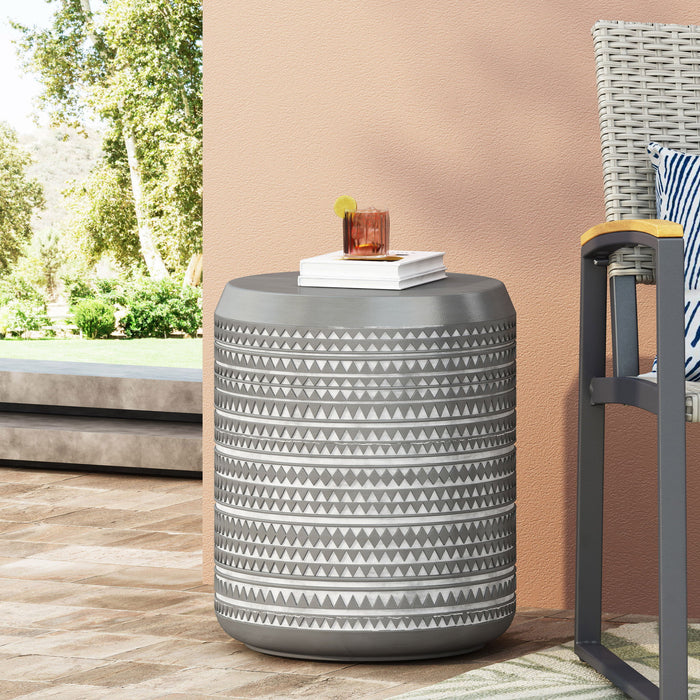 Outdoor Side Table With Cylindrical Shape - White