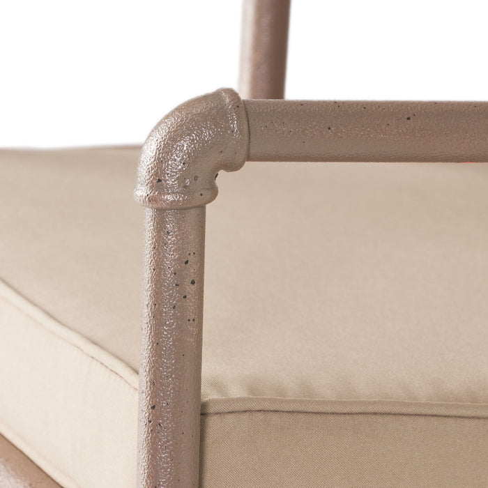 Industrial Outdoor Patio Plumber's Iron Frame Swivel Barstool With Cushions, Height Adjustable